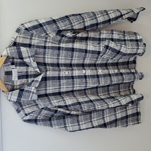 Habitat Plaid Button-up White and Blue Size Small Gauzy Crinkle Long Sleeve